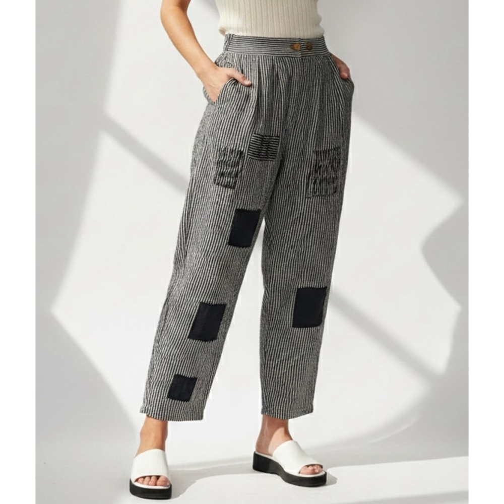 Paper Lace NWT Striped 100% Linen Patchwork Crop Pants Small Lagenlook Boho Art - Picture 12 of 12